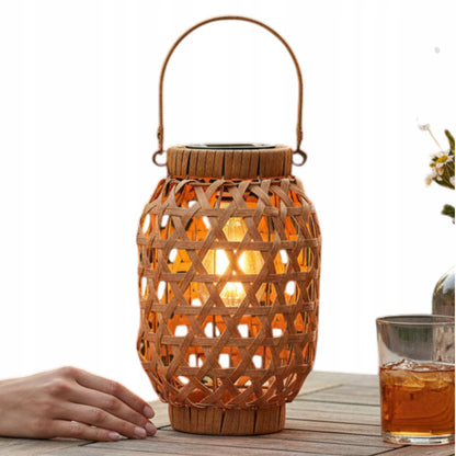 Lampion solarny rattanowy LED wiszący ogrodowy balkonowy 28 cm pleciony