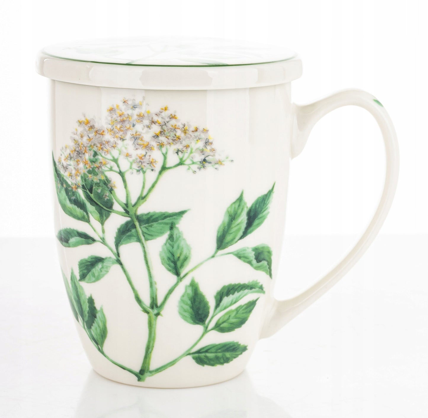 Elegancki kubek ceramiczny z zaparzaczem w pudełku prezentowym
