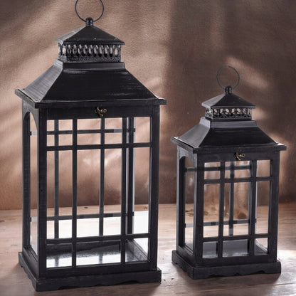 Zestaw 2 szt Lampion Drewniany czarny Latarnie komplet XXL 69cm