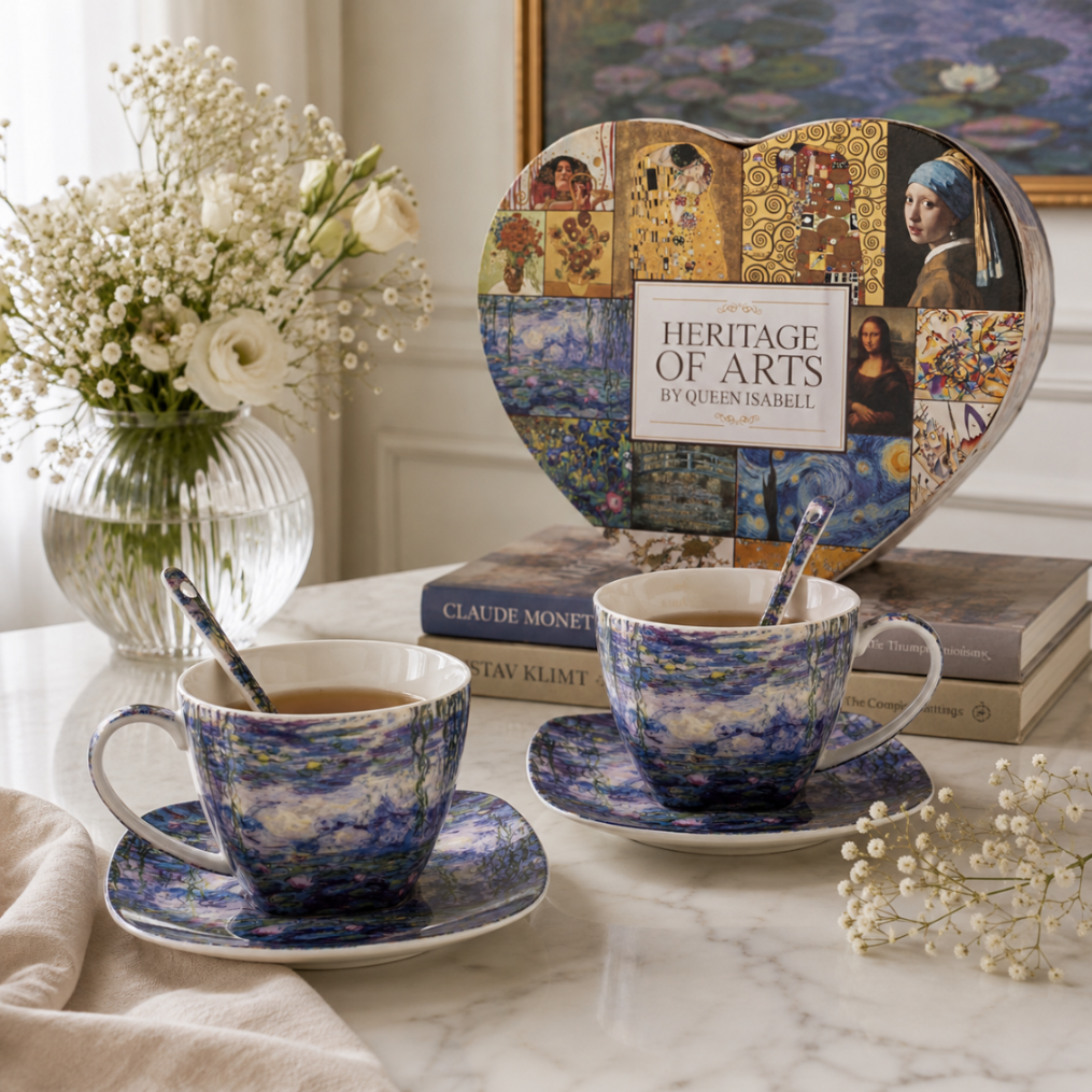 Kpl. 2 Filiżanki 2 Talerzyki 2 Łyżeczki porcelana niebieski, biały
