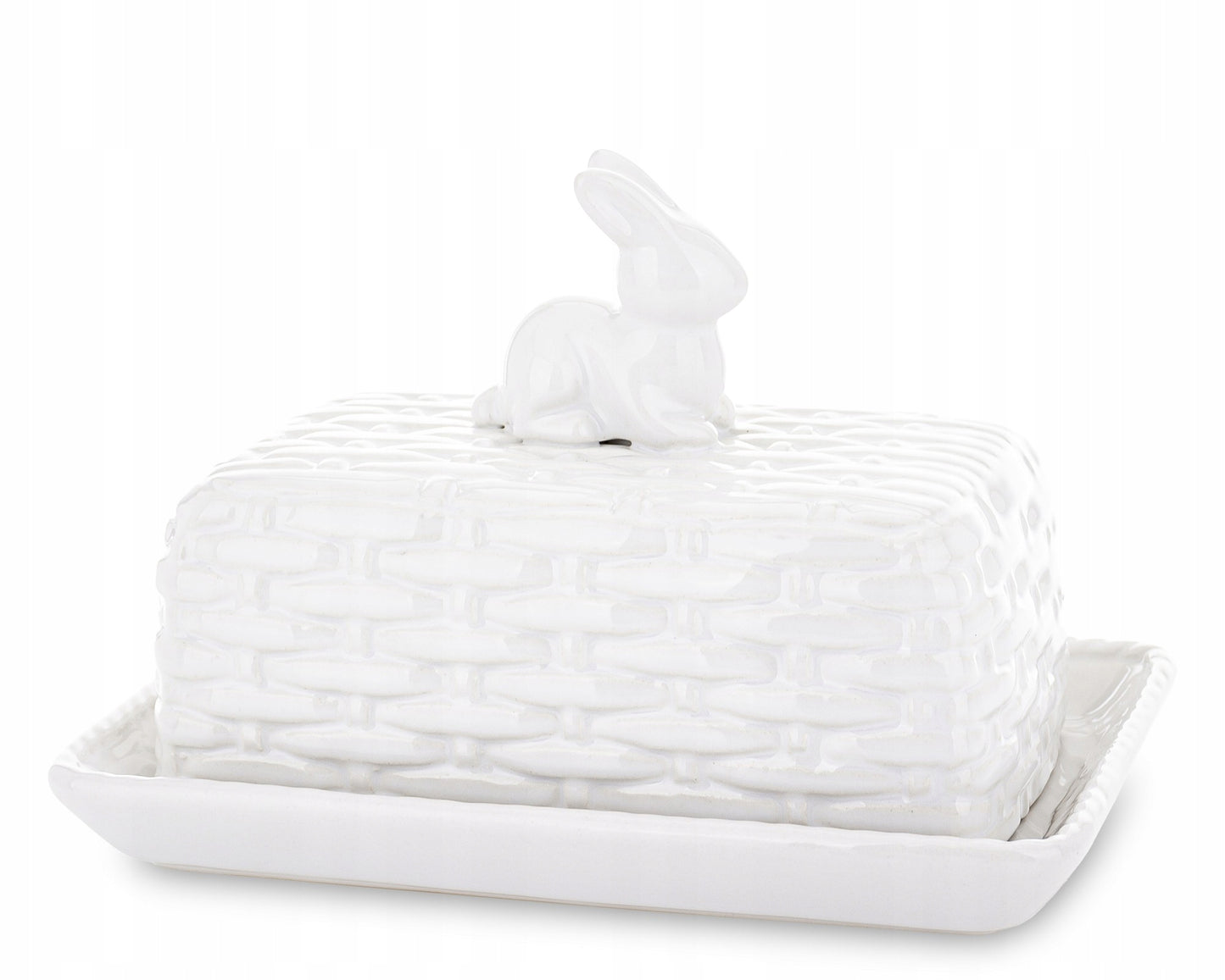 biała maselniczka z zajączkiem wielkanocna figurka królik pojemnik na masło