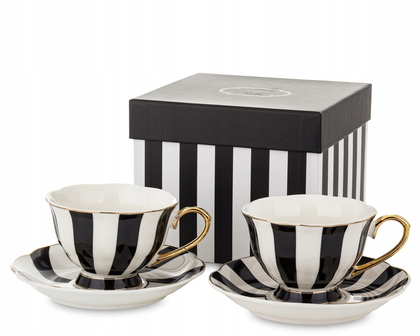 Komplet filiżanek porcelanowych 220 ml 2szt. biało-czarne złote