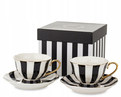 Komplet filiżanek porcelanowych 220 ml 2szt. biało-czarne złote