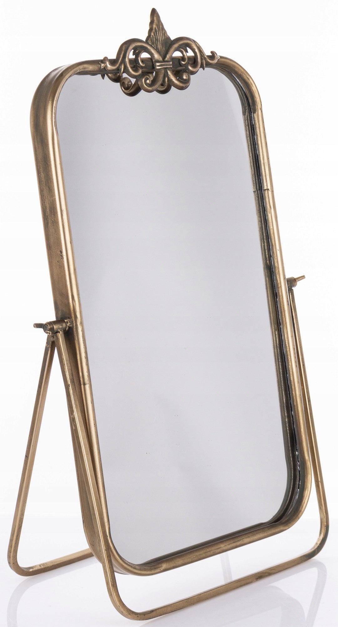 Lustro stojące prostokątne metalowe złote na toaletkę 57 x 37 cm barokowe