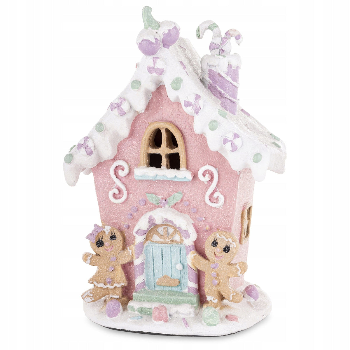 Figurka świąteczna Pastelowy domek LED różowy latarenka 19 cm