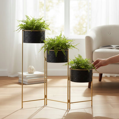 Kwietnik metalowy ażurowy czarny złoty loft glamour 70 cm