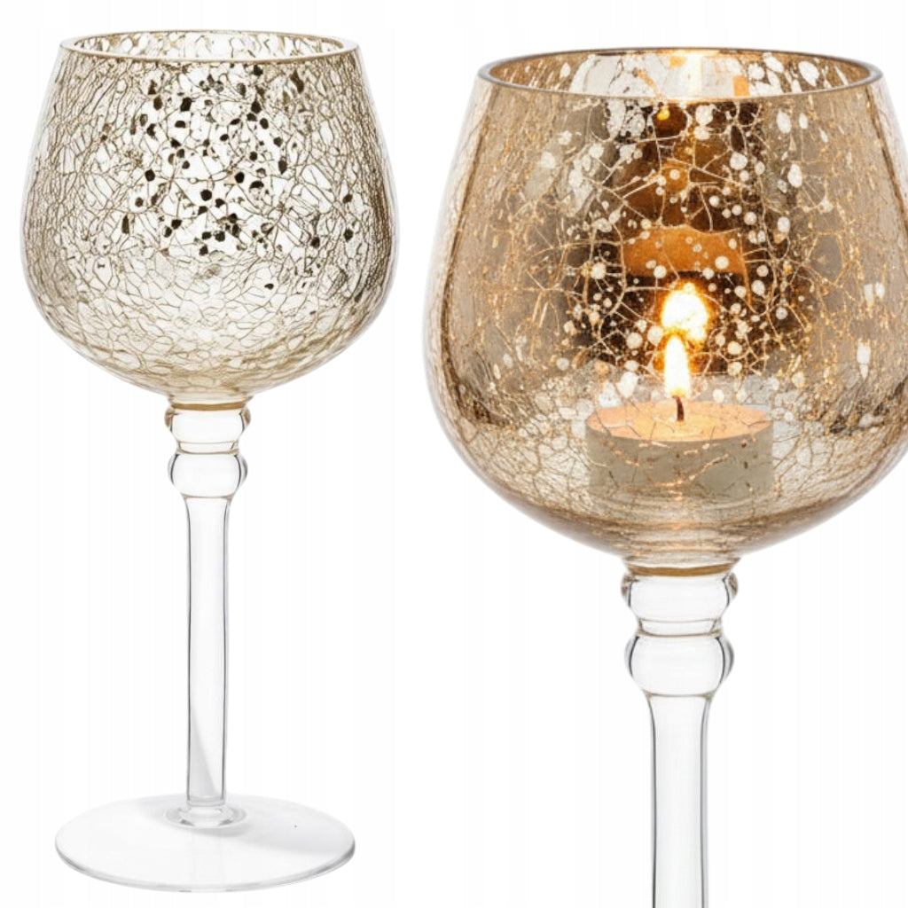 Świecznik glamour złoty kielich 20cm szklany lampa