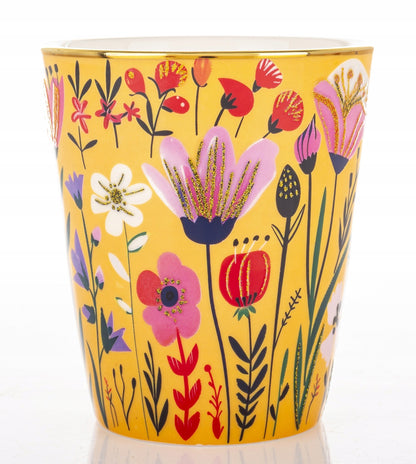 Kubek porcelanowy 300 ml kolorowy kwiaty złote ucho na kawe herbatę prezent