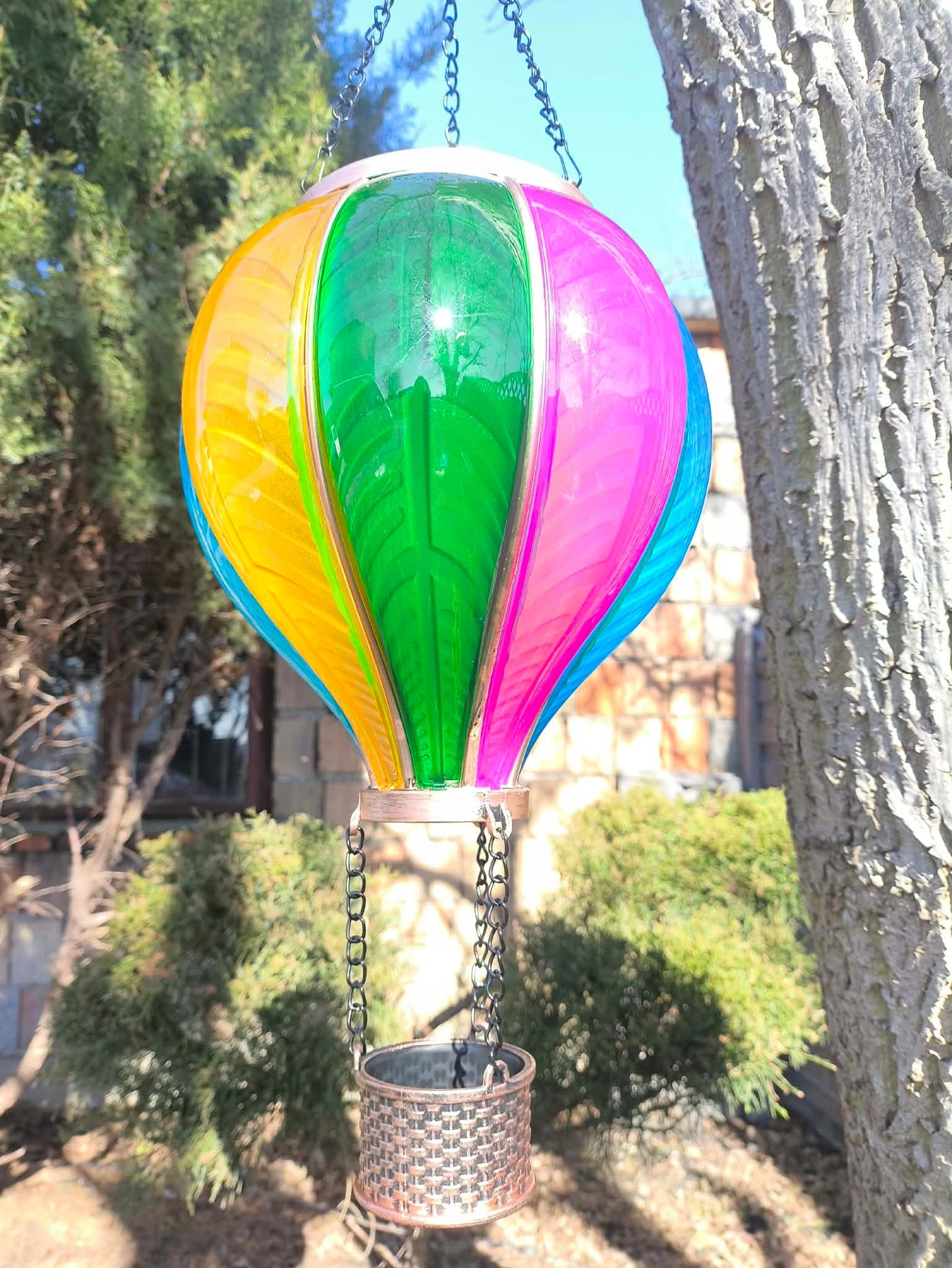 Lampa dekoracyjna solarna balon płomyk led czujnik zmierzchu 19x62 cm