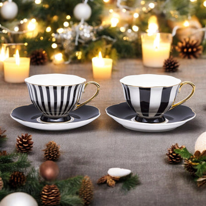 Komplet filiżanek porcelanowych 2szt. biało-czarne złote