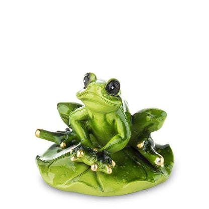 Figurka żabka na liściu lilii wodnej żaba nad stawem 6x8 cm