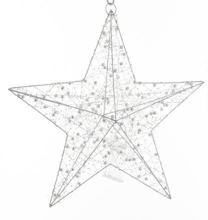 Ozdoba gwiazda LED metalowa srebrna 40x40x9 cm