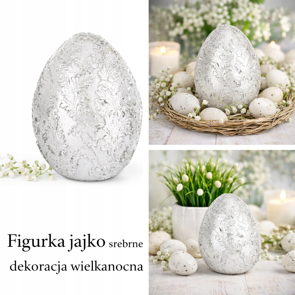 Figurka wielkanocna pisanka srebrna zdobione jajko 15 cm ozdoba dekoracja