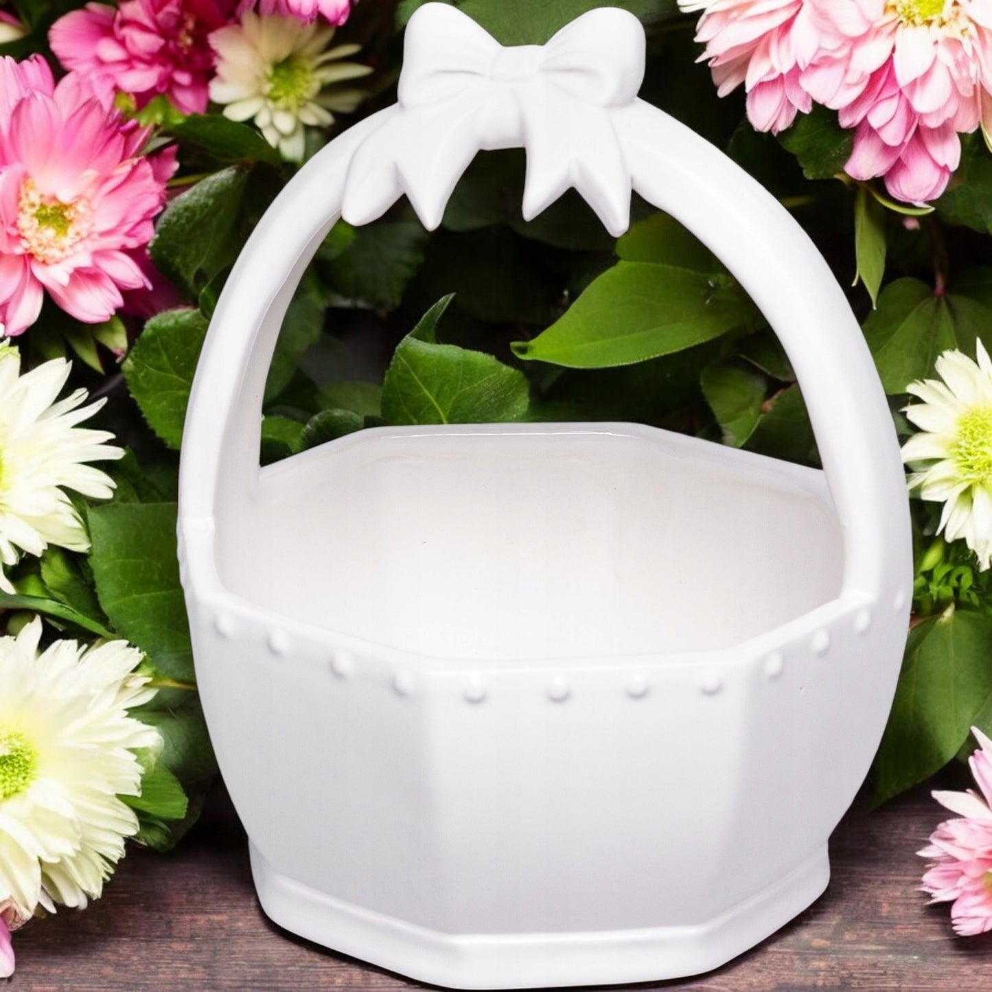 Ceramiczny Koszyk Wielkanocny Porcelanowa Miska Króliczek 17,5x15x15 cm
