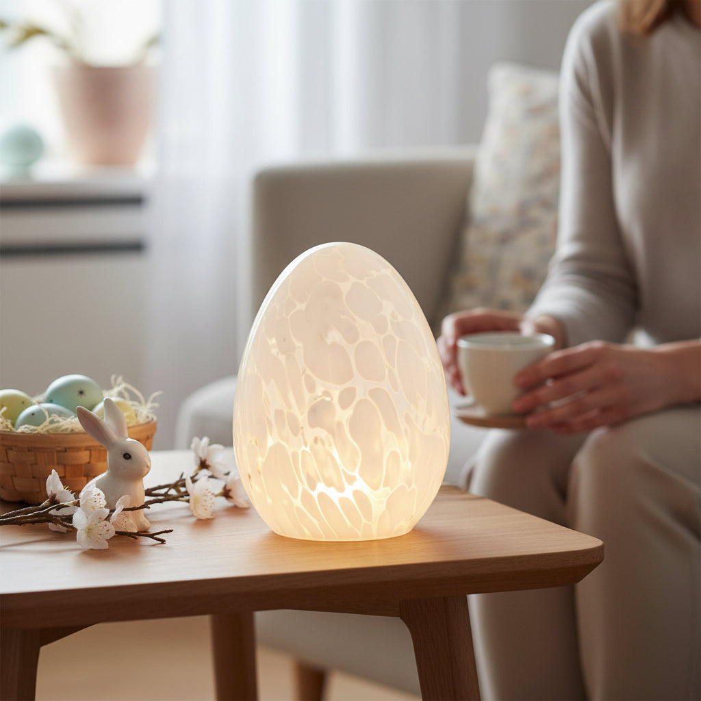 Szklane jajo lampion pisanka LED XXL białe wielkanocna figurka