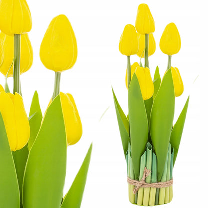 Bukiet sztucznych kwiatów Żółte Tulipany 28cm stroik tulipan żółty