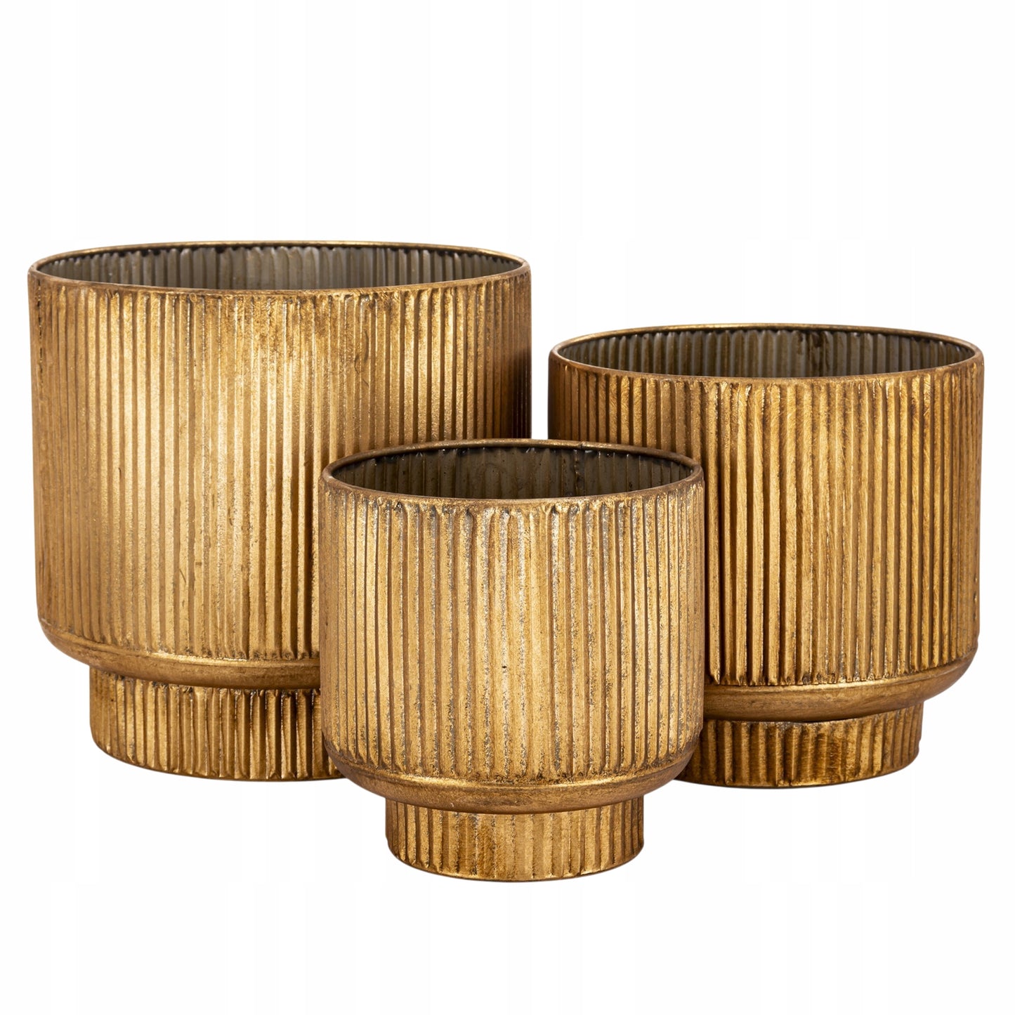 3 szt Osłonka 29, 24, 20,5 cm metalowa złoty zestaw doniczka