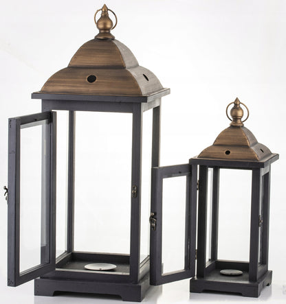 2 szt Kpl Lampion latarnia drewniany zestaw lampionów czarny brąz loft