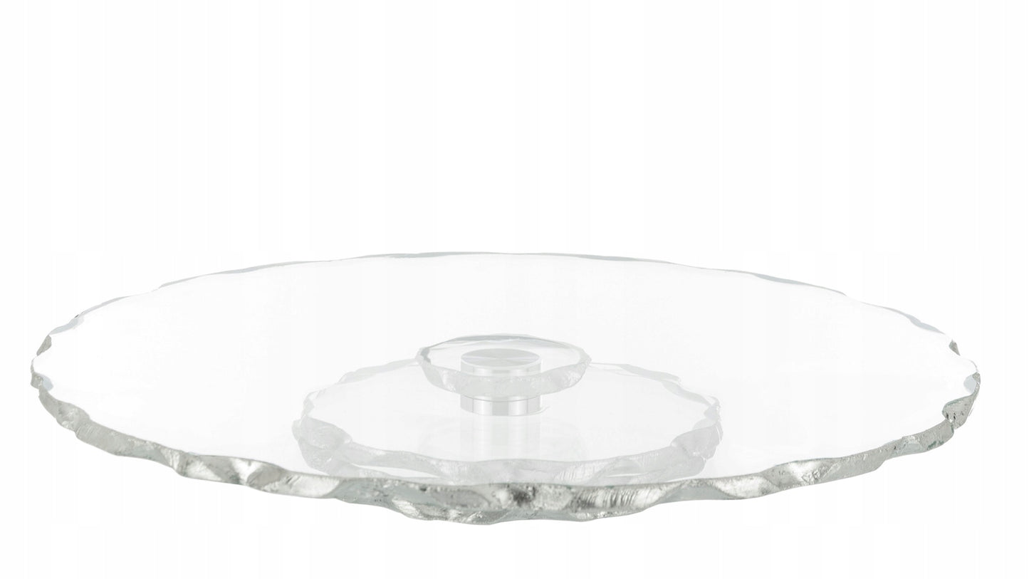 Patera obrotowa szklana na tort glamour taca 33 cm srebrne zdobienia