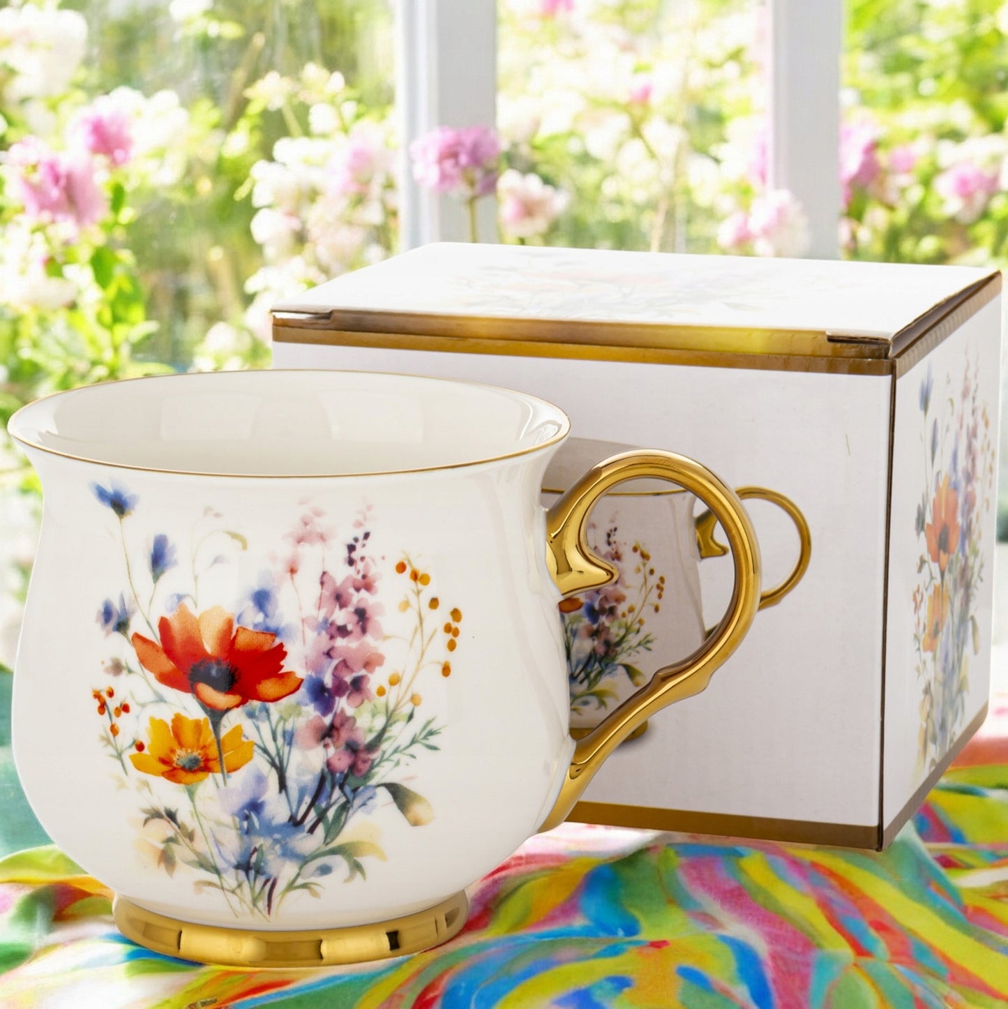 Kubek w pudełku porcelana 450 ml filiżanka wzór w kwiaty