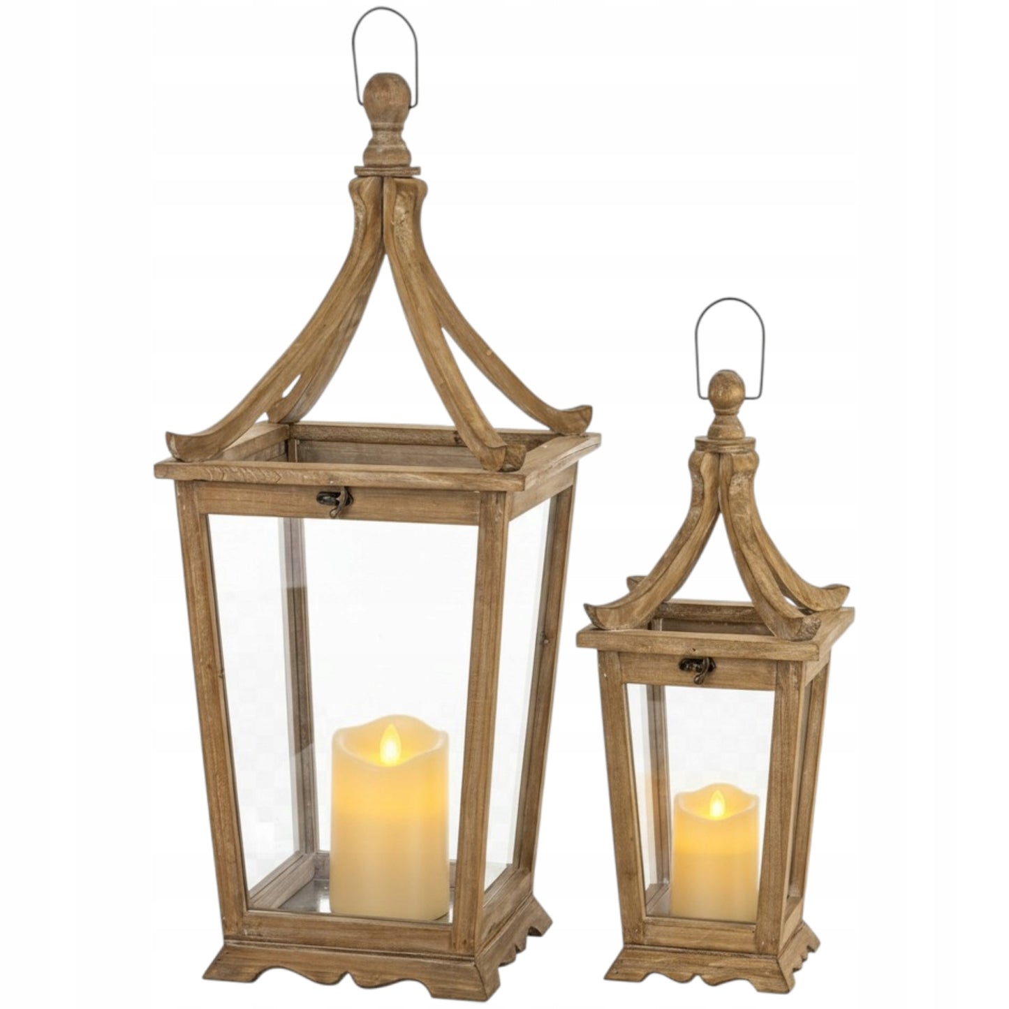 Latarnia komplet 2 szt. lampion szkło drewno dekoracja ogrodowa - 74, 52 cm