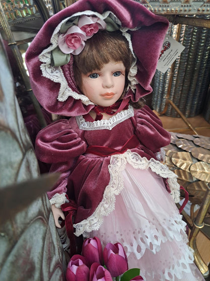 Porcelanowa lalka kolekcjonerska z parasolem 45cm wysoka dekoracyjna
