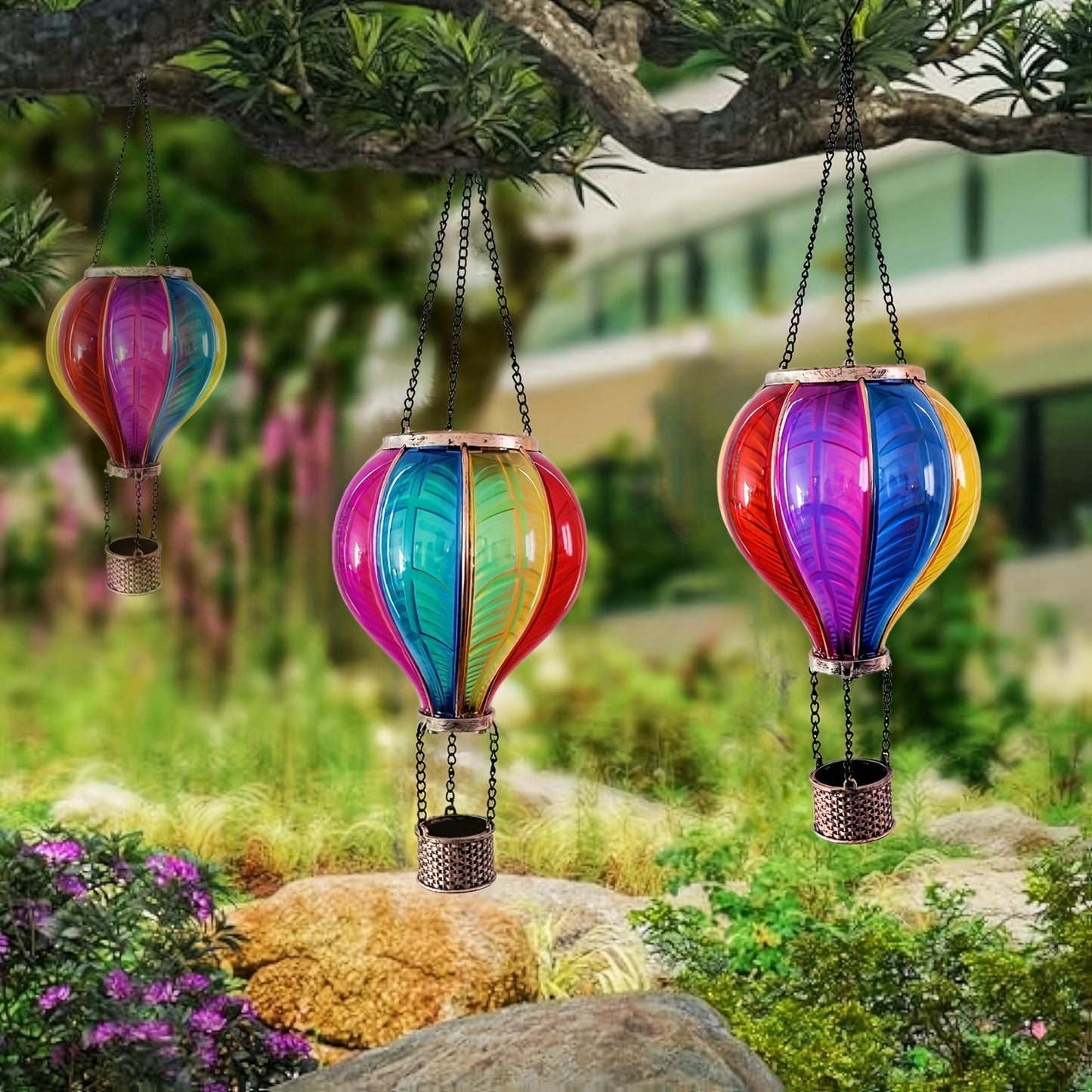 Lampa dekoracyjna solarna balon płomyk led czujnik zmierzchu 19x62 cm