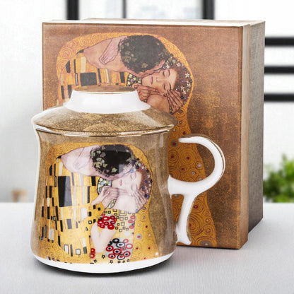 Kubek z zaparzaczem w pudełku Pocałunek Gustav Klimt porcelana zaparzacz
