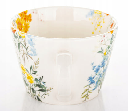 Duży kubek porcelanowy 450 ml do kawy herbaty kwiaty boho prezent zmywarka