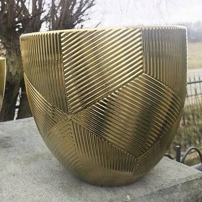 Doniczka złota Osłonka 18 cm ceramika glamour ryflowana
