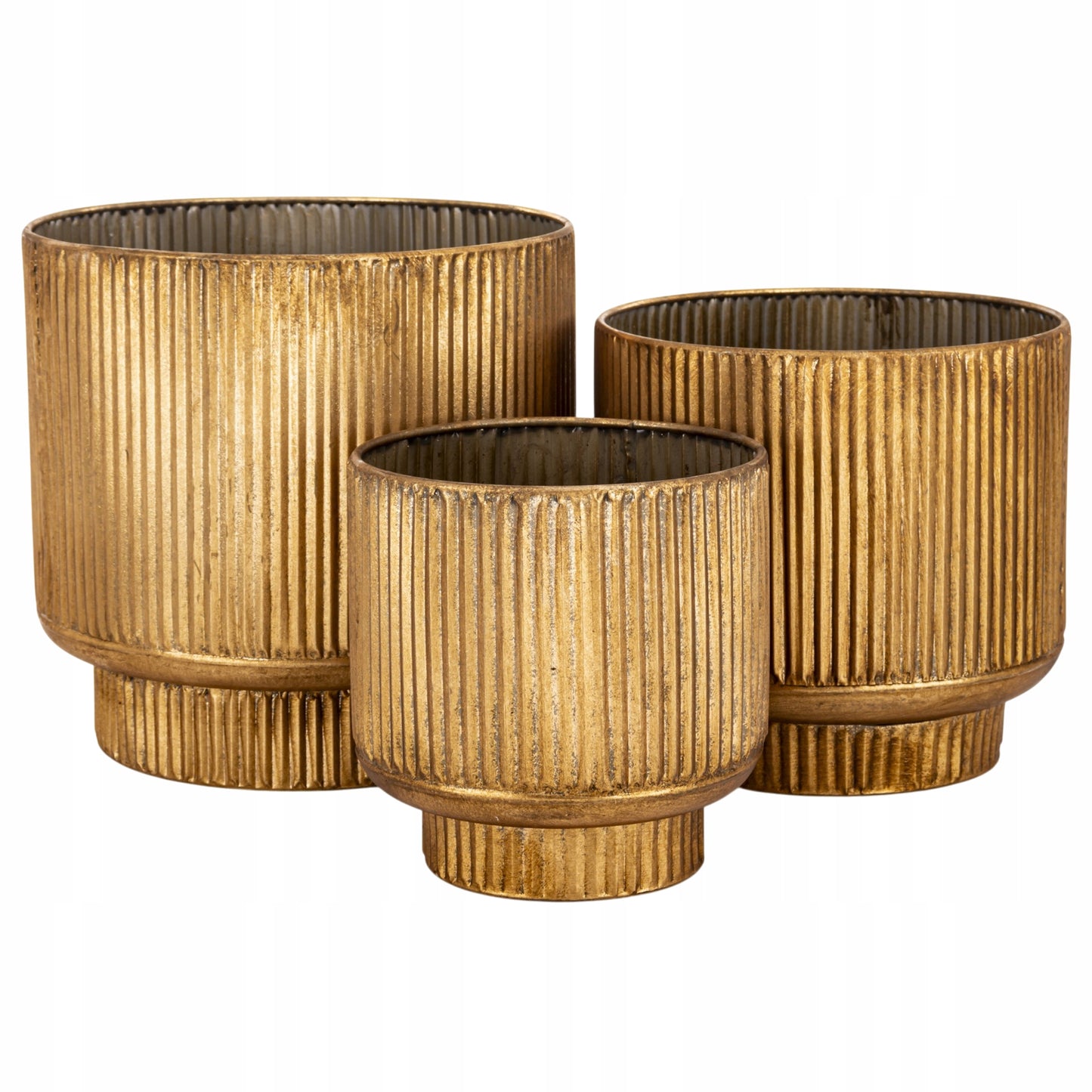 3 szt Osłonka 29, 24, 20,5 cm metalowa złoty zestaw doniczka