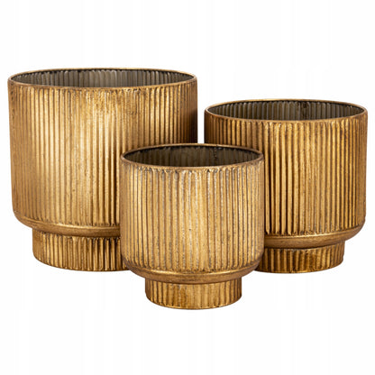 3 szt Osłonka 29, 24, 20,5 cm metalowa złoty zestaw doniczka