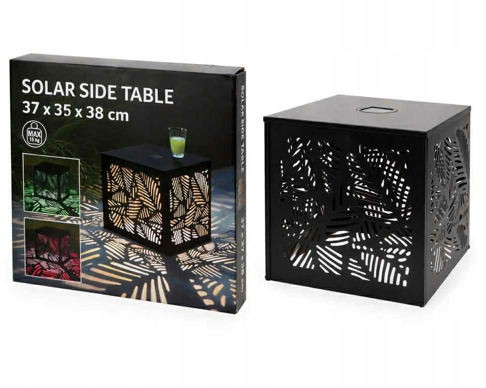 Stolik solarny metalowy ogrodowy balkonowy na taras LED lampa solarna