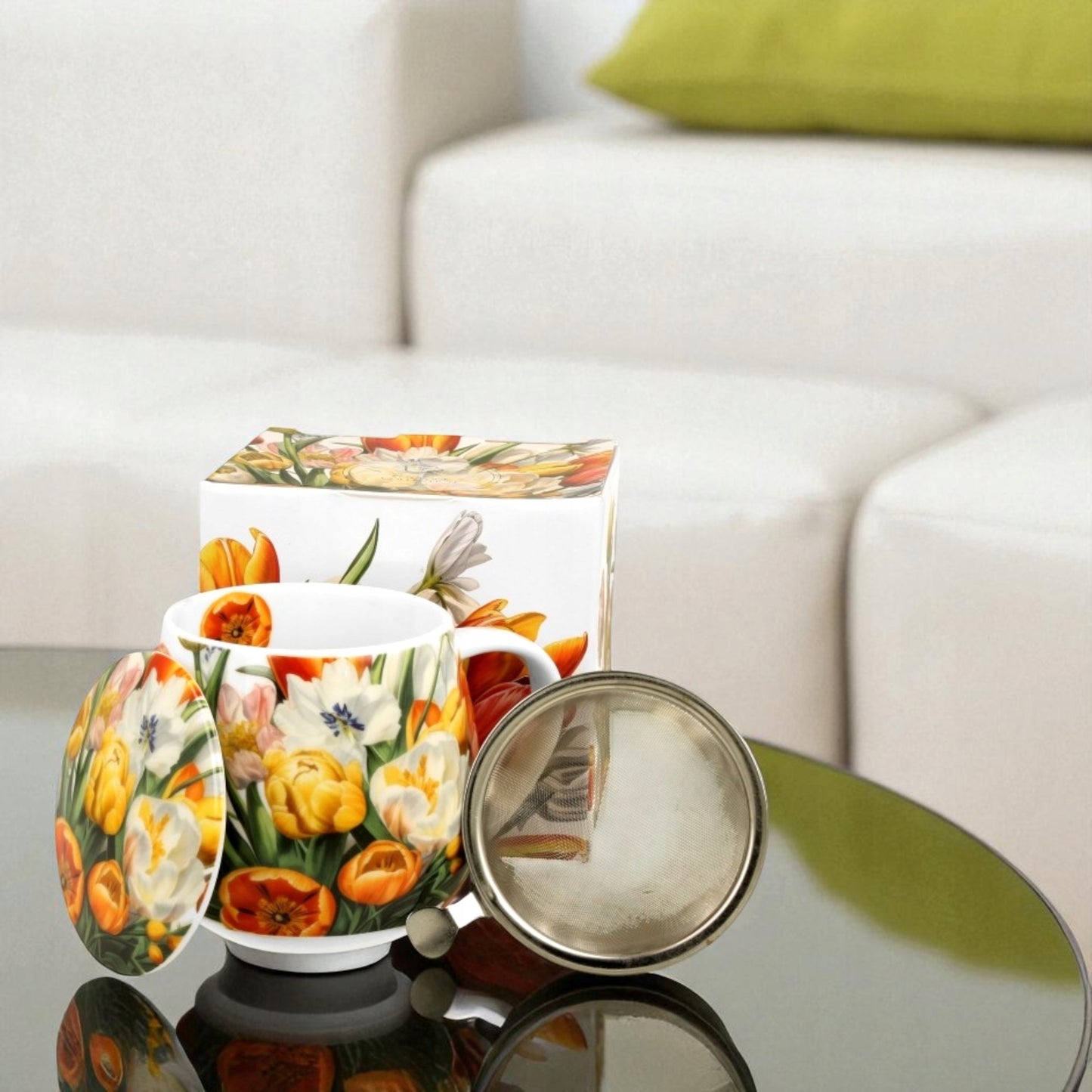Kubek zaparzacz baryłka w pudełku porcelana 430 ml na prezent