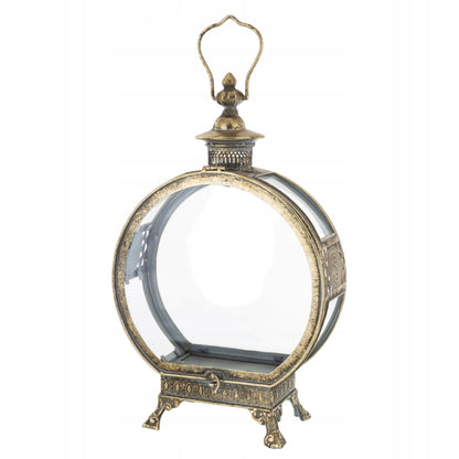 Lampion metalowy ze szkłem ciemne złoto latarenka na nóżkach retro glamour