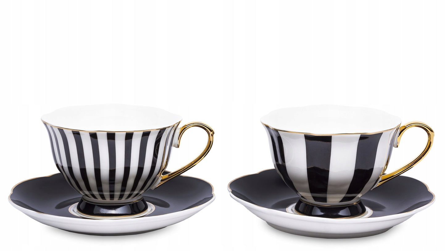 Komplet filiżanek porcelanowych 2szt. biało-czarne złote