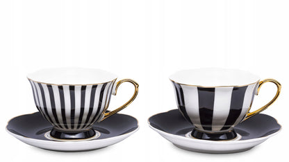 Komplet filiżanek porcelanowych 2szt. biało-czarne złote