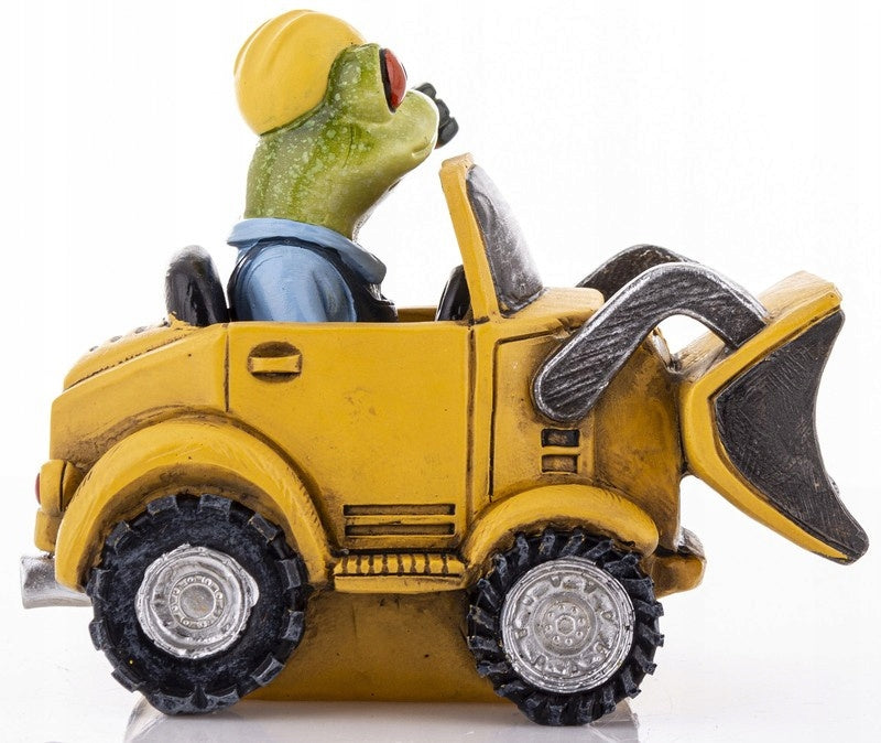 Figurka żaba żabka koparka bobcat koparkowy robotnik dekoracja ozdoba