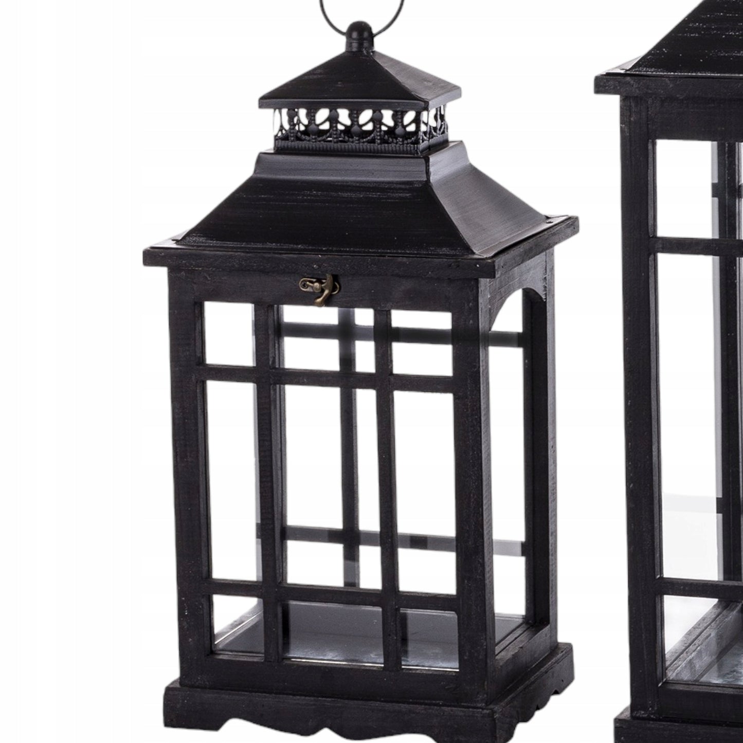 Zestaw 2 szt Lampion Drewniany czarny Latarnie komplet XXL 69cm