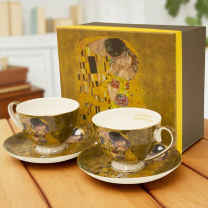 Komplet 2 filiżanek z podstawkami „Pocałunek” Gustav Klimt zestaw w pudełku