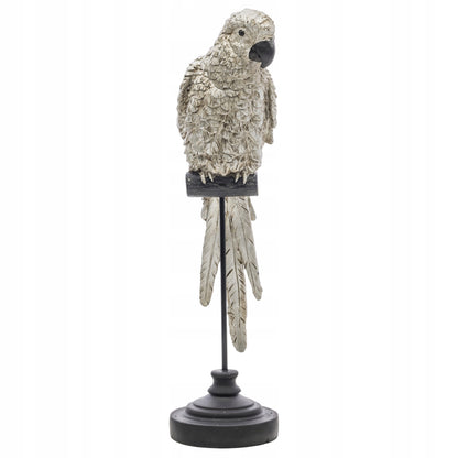 Figurka papuga na stojaku srebrny ptak wyjątkowa dekoracja 36cm