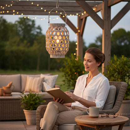 Lampion solarny rattanowy LED wiszący ogrodowy balkonowy 28 cm szary