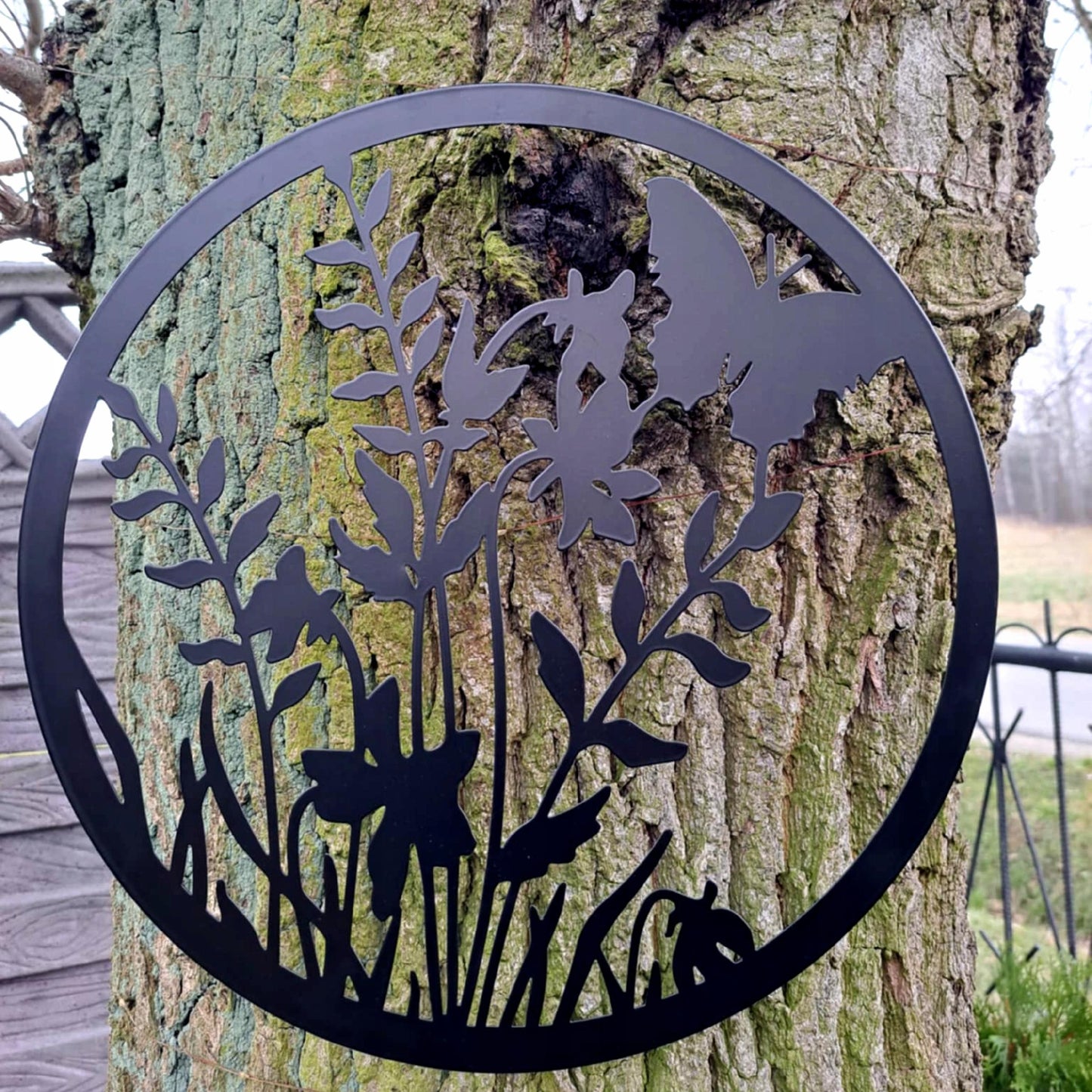 Metalowa dekoracja ścienna do domu i ogrodowa 38 cm motyl obraz metalowy