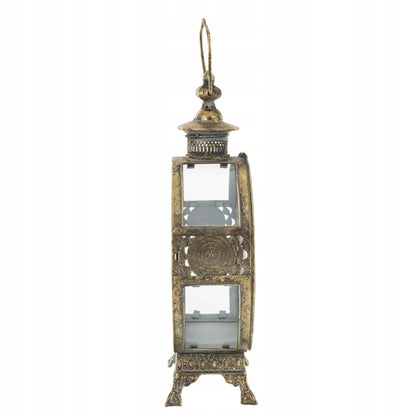 Lampion metalowy ze szkłem ciemne złoto latarenka na nóżkach retro glamour