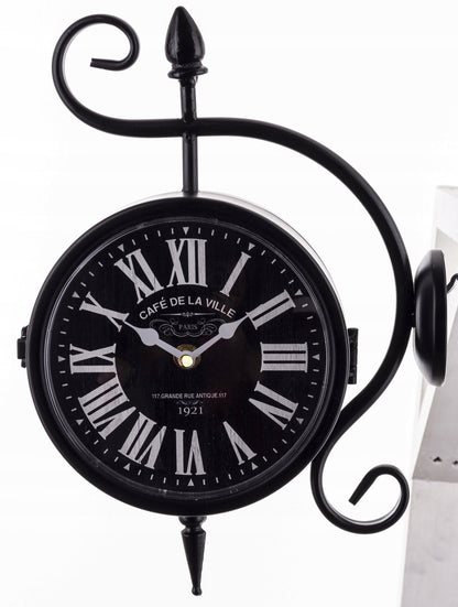 Zegar ścienny dwustronny Retro dworcowy loft metalowy 36cm czarny