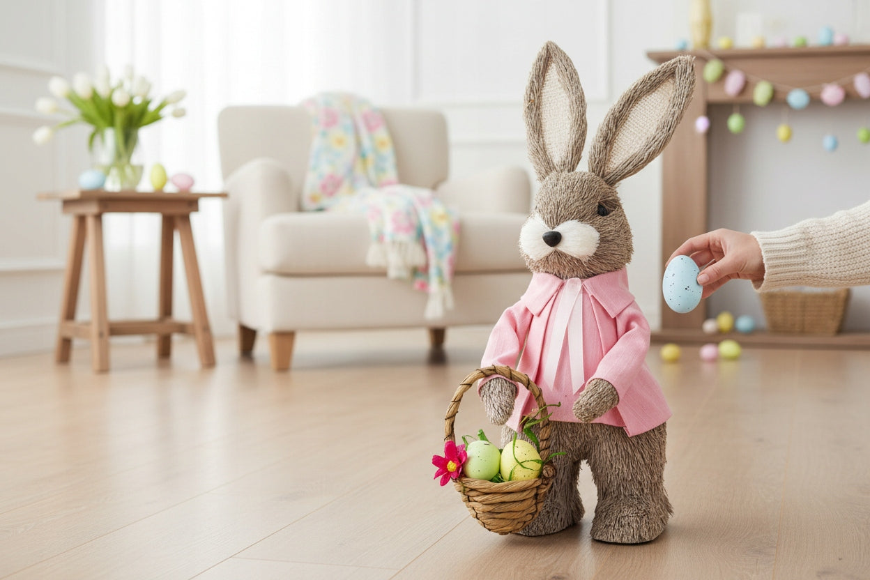 Figurka Wielkanocna Królik z Koszykiem 34 cm Dekoracja Ozdoba Zajączek