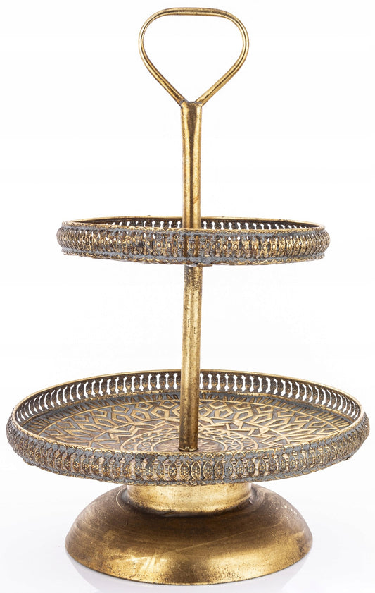 Patera dekoracyjna etażerka taca złota metalowa 55x37 cm