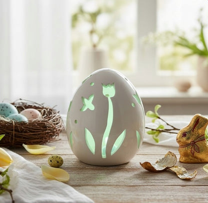 Jajko LED ceramiczne białe lampion wielkanocny dekoracja ozdoba na baterie