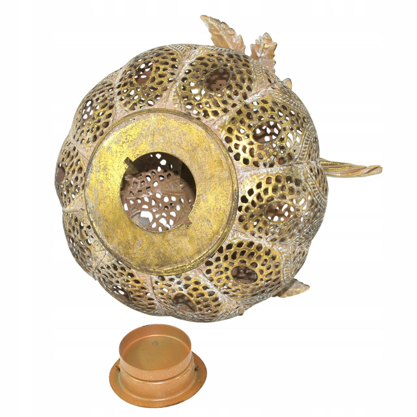 Lampion metalowy Dynia złoty 21cm ażurowa dekoracja jesienna figurka orient