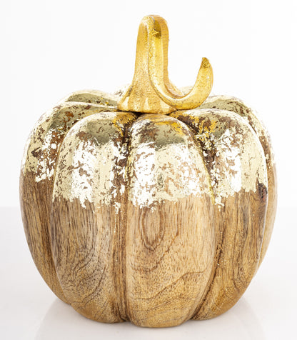 Ozdoba jesienna dynia drewniana brązowo-złota 14,5x11,5x11,5 cm